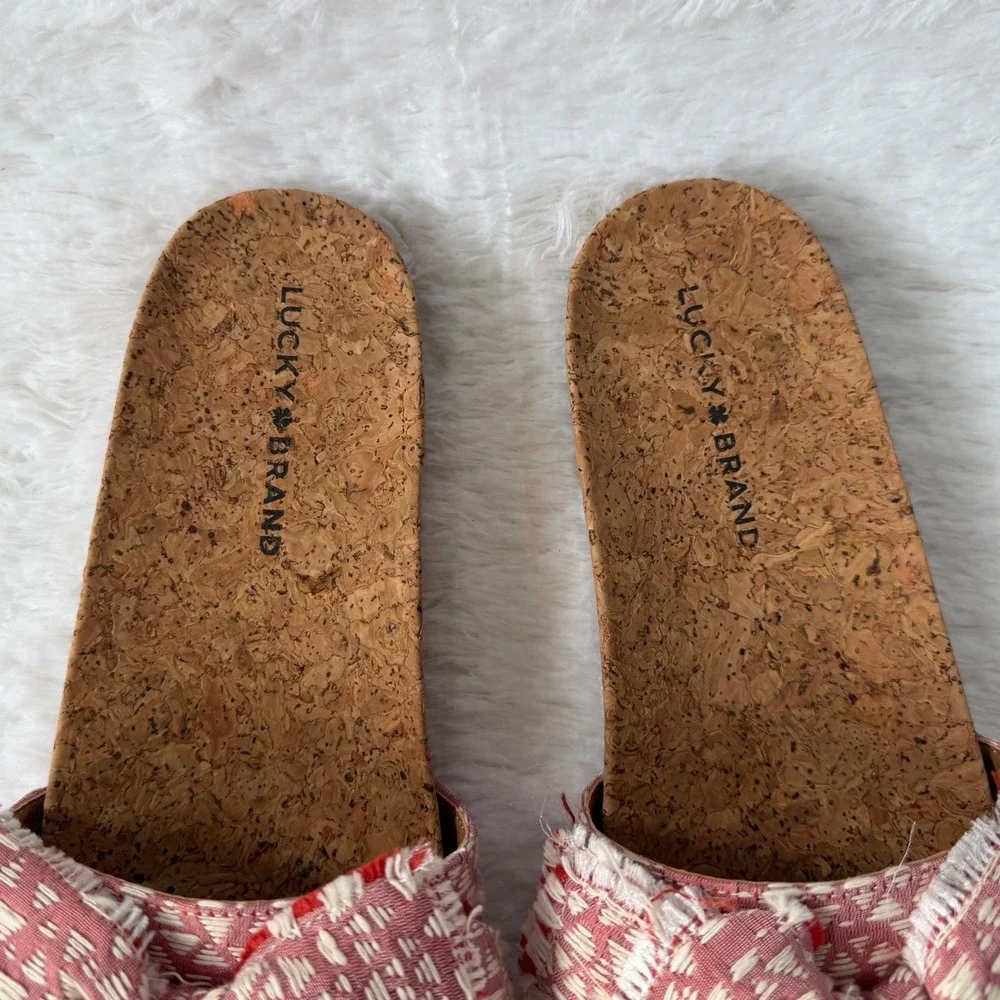 Lucky Brand Red Woven Bow Cork Slide Sandals Womens 8.5 M Flat‎ Summer Shoes